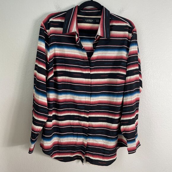 Ralph Lauren LRL Womens Plus 1X Southwestern Blanket Striped Button Up Shirt Top - Picture 7 of 9
